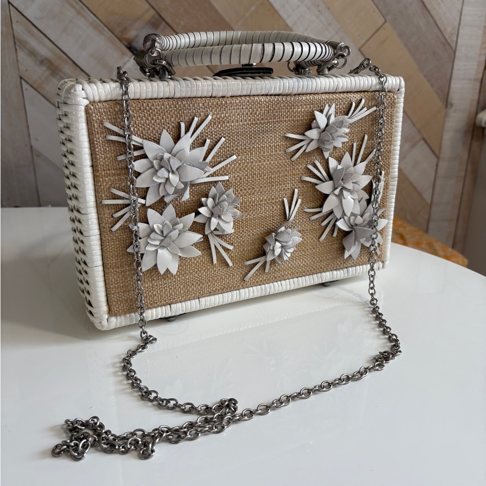 Patricia Nash White Wicker Leather Floral Handbag